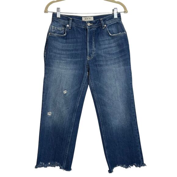 Free People Maggie Straight Raw Hem Crop Jeans Button Fly OB832365 Womens Sz 25 - Picture 1 of 7